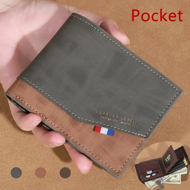 Men's Vintage High-Capacity Leather Coin Wallet with Multiple Photo Slots