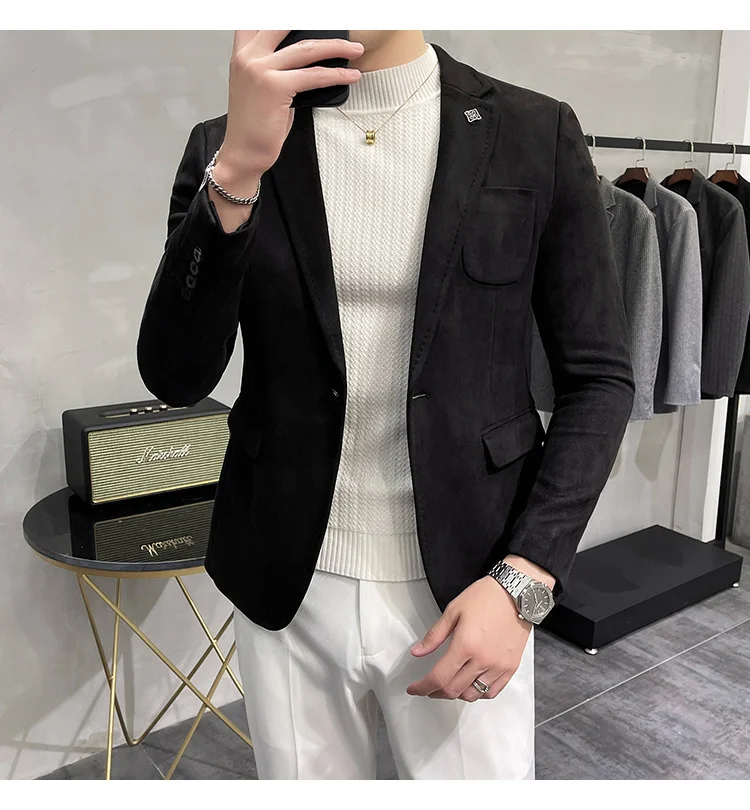 blazer for men wedding Color 6 Costume Homme Deerskin Jacket Suit Men Casual Slim Blazer Hombre Suit Leather Jacket Men Terno Masculino Men Clothing casual blazer