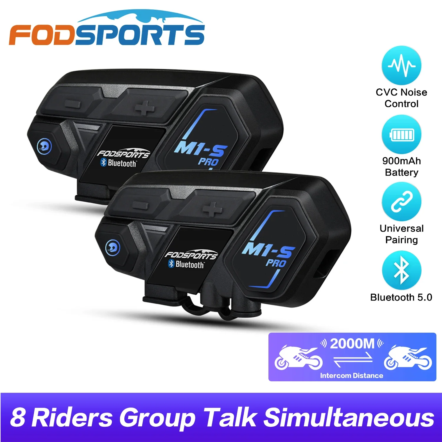 Fodsports M1S Pro--Bluetooth5.0 Casco Auriculares Intercomunicador de  motocicleta para 8 conductores 2000m Interfono de motocicleta  Emparejamiento universal,Impermeable(CE FCC)intercomunicador moto bluetooth  homologado - AliExpress