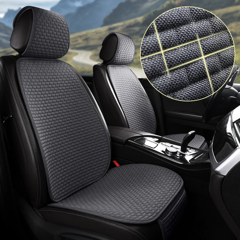 Karcle Cotton Linen Breathable Car Seat Protector - 4 Seasons Anti-Sweat Rear Seat Cover Kit