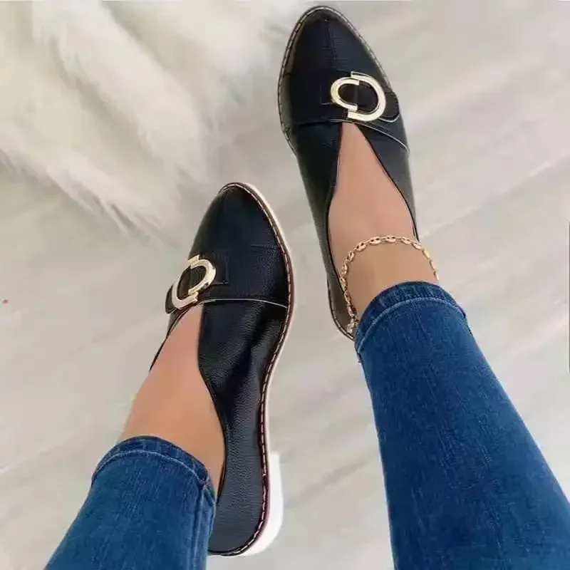 

Female Shoes on Sale 2024 Brand Slip on Women's Pumps Autumn Pointed Toe Solid Metal Decoration Shallow Mouth Low-heeled Pumps