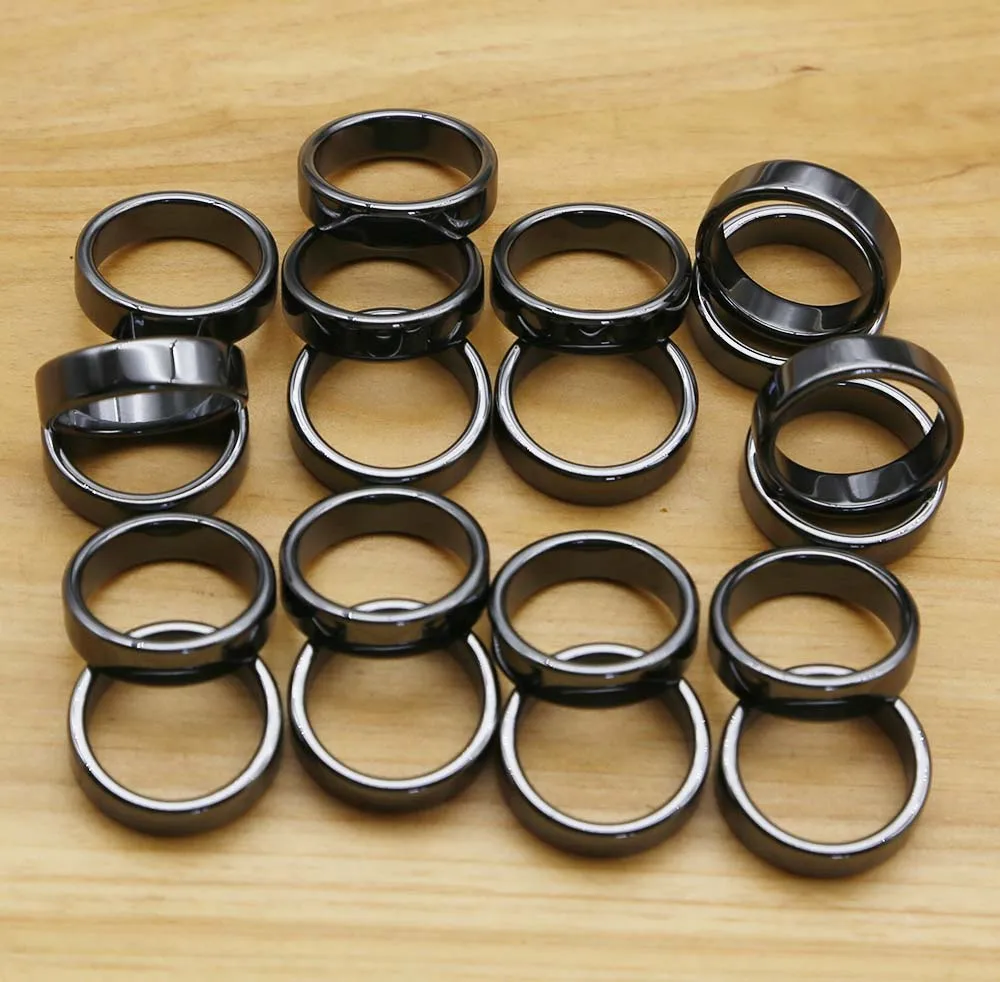 Free Shipping Hot 6mm Natural Black Gallstone Hematite Ring Non-magnetic Flat Finger Circle DIY Charm Jewelry Wholesale 30Pc/Lot