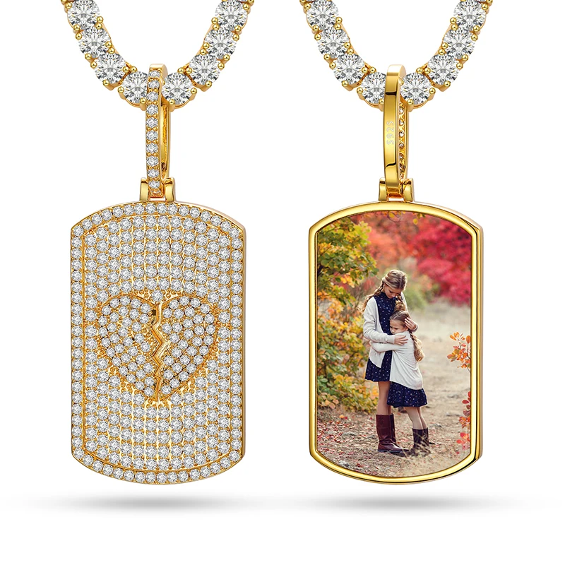 

925 Silver VVS Moissaanite Custom Personalize Pictures Military Card Photo Charm Jewelry Picture Pendant With Disco