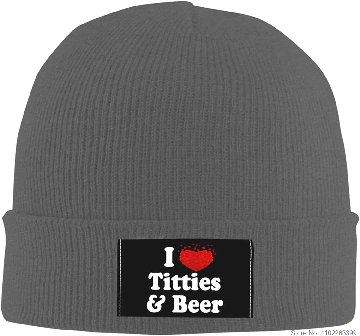 Funny I Heart Titties and Beer Beanie Hat Unisex Cuffed Beanie Knit Skull Hat Warm Ski
