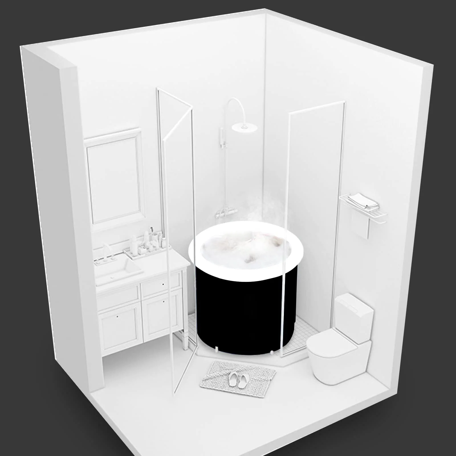 Black Bubble Bath Bucket Adult Household Folding Bath Bucket PVC Inflatable SPA Ice Bath Ice Therapy Double Layer Lid