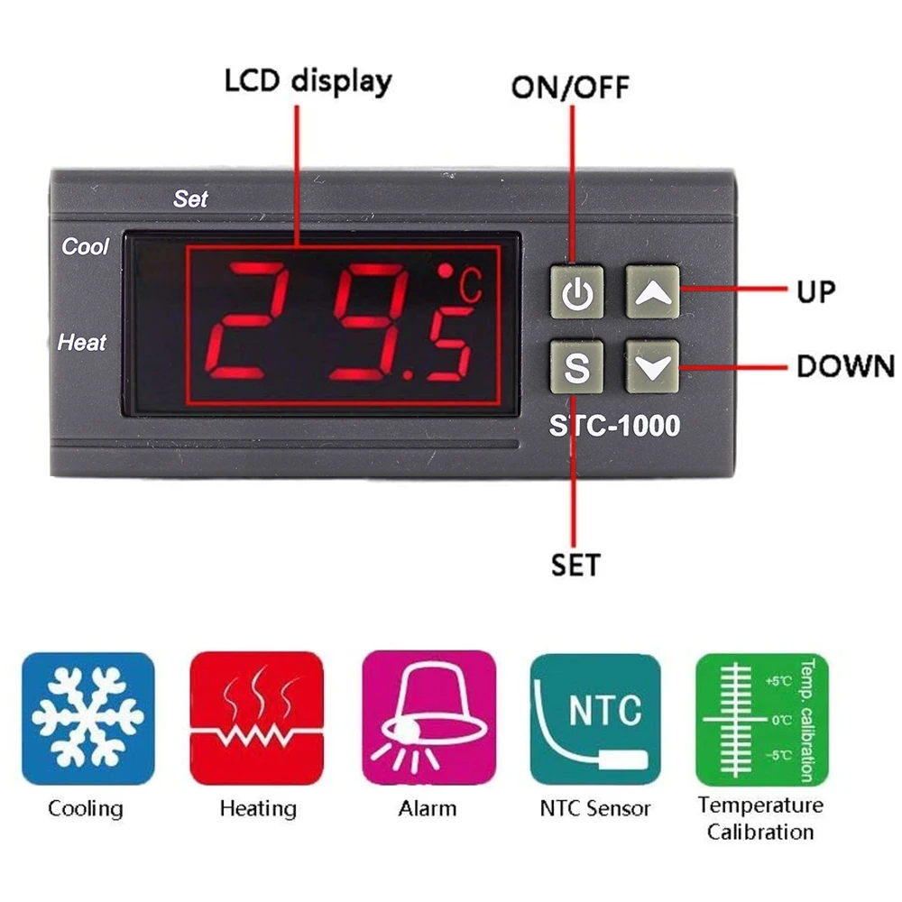 Digital Temperature Controller STC-1000 LED Digital Temperature Controller Thermostat Thermoregulator Incubator 12V 24V 110V 220V