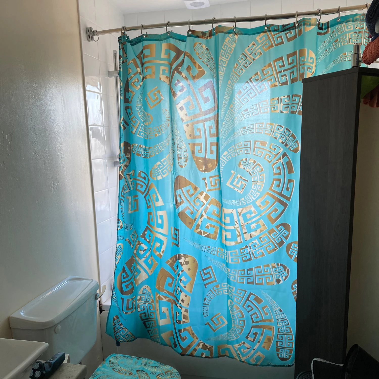 3D Luxury Black Gold Greek Key Meander Bathroom Curtains Shower Curtain Set for Bathroom Modern Geometric Ornate Bath Rug Decor shower curtains