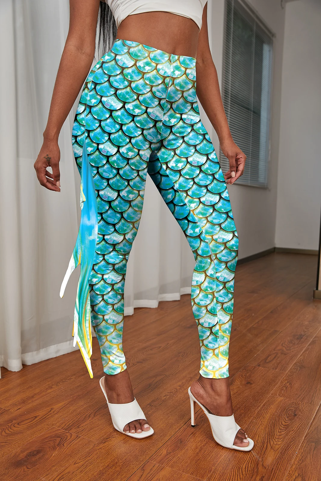 NADANBAO Damen-Leggings mit Meeresbewohner und Fransen, Meerjungfrau-Skala-Druck, Cosplay-Hose, Strand, elastisch, sexy Strumpfhose, Sport-Yoga-Hose – Detail 27