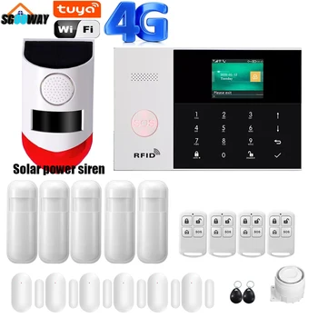 무선 및 유선 와이파이 홈 보안 경보 시스템, Tuya Smart Life 앱 모션 센서 감지기, Alexa Google 호환 가능, 4G