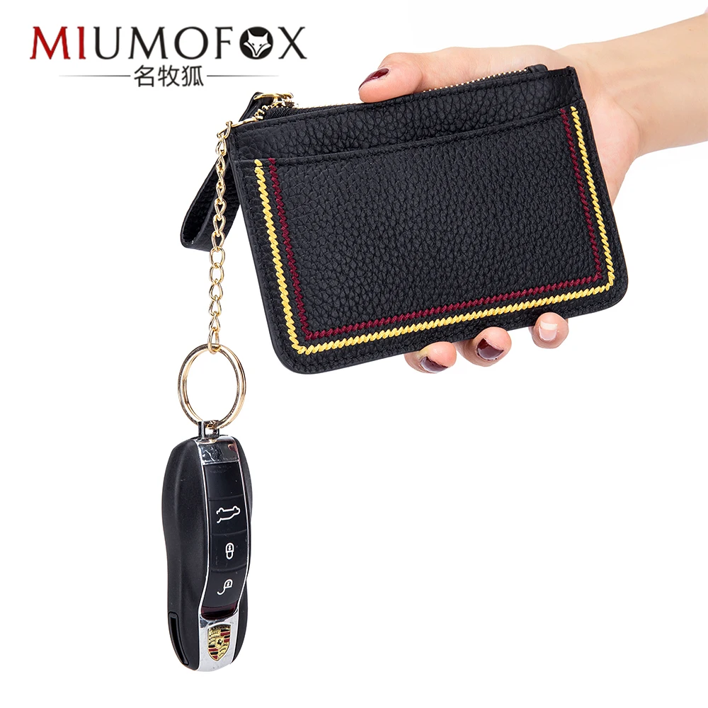Fashion change purse women's leather color multifunction ultra-thin leather keychains bump mini wallet ins