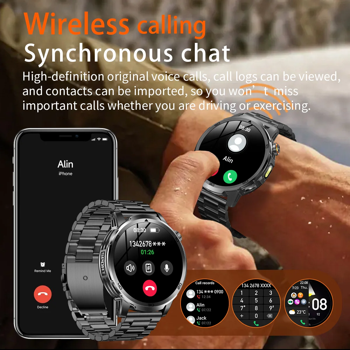 2026 New Military Outdoor Smart Watch 1.85‘’ AMOLED 1000mAh Large Battery 5ATM Waterproof Voice Call Sports Men Fitness Bracel 3