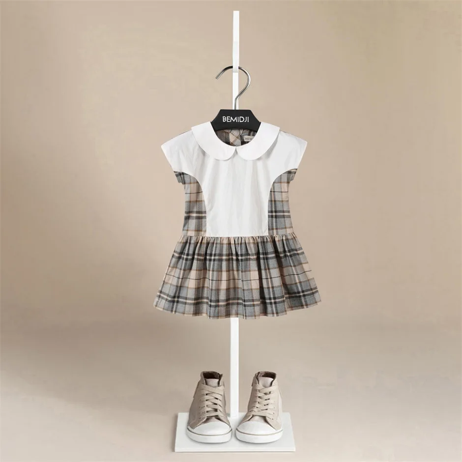 

Raglan short sleeved children's dress new product white lapel children's princess dress children's stitching baby girls' dress