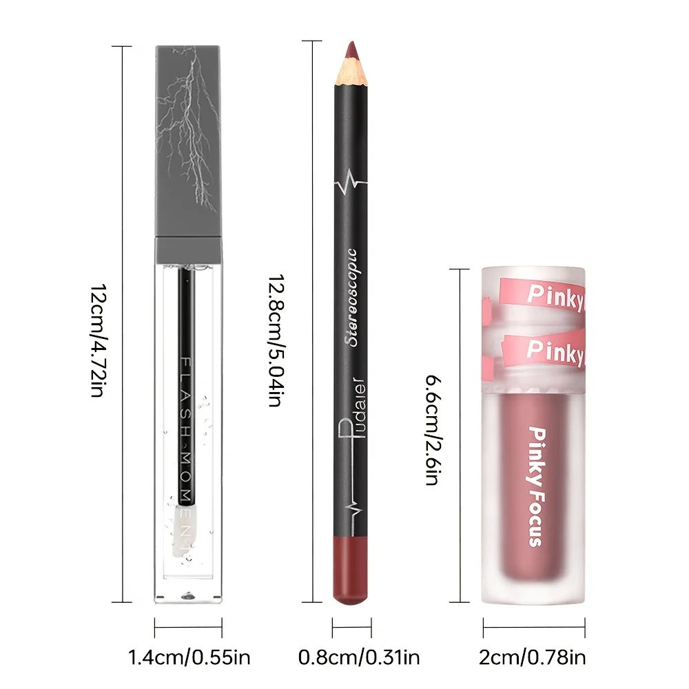 3pcs Lip Liner Pen Set, Lip Liner Pen, Lip Mud And Lip Oil, Easy To Apply Makeup, Long-lasting Non-stick To Cups, Festival Gift_voghion.com