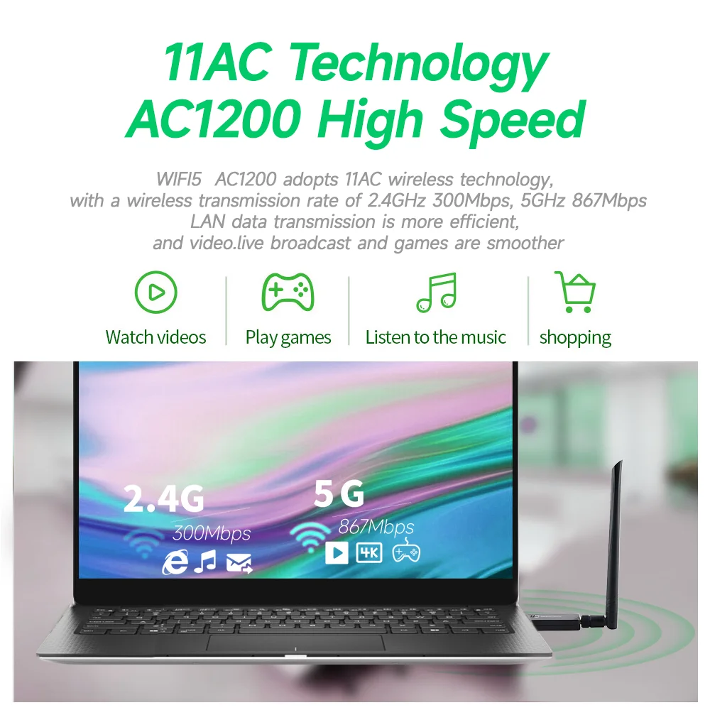 RTL8812AU Chipset 5GHz 1200Mbps WiFi Adapter USB 3.0 Wireless Network Card + 5dbi antenna For Windows 7/8/10/kali Linux wifi network card wifi adapter wireless network card network card