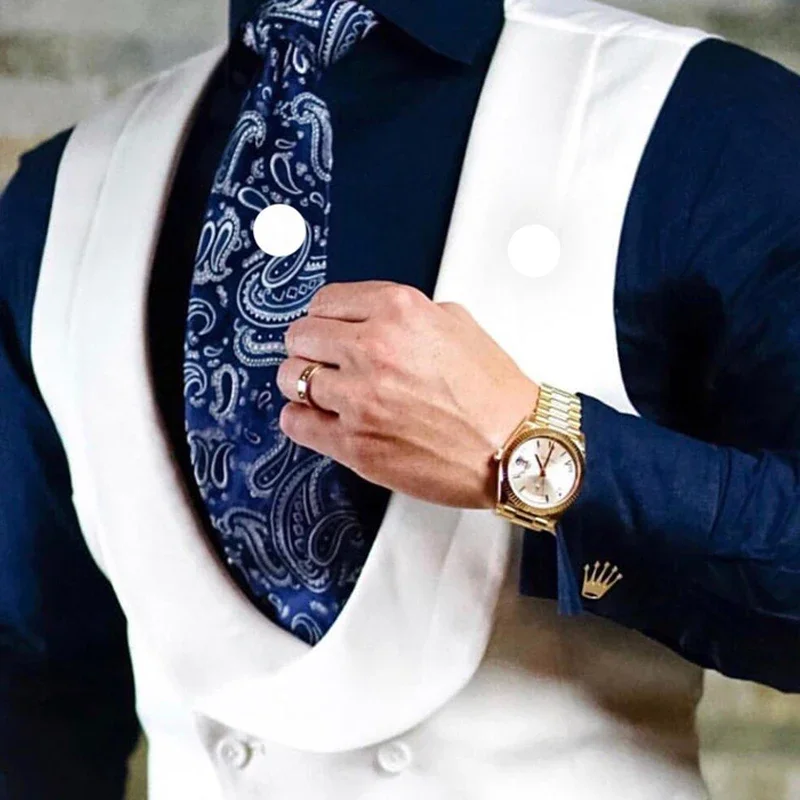 White Men Vest with Double Breasted for Wedding Groom Slim Fit One Piece Custom Casual Waistcoat V Neck Groomsmen Suit Coat 3