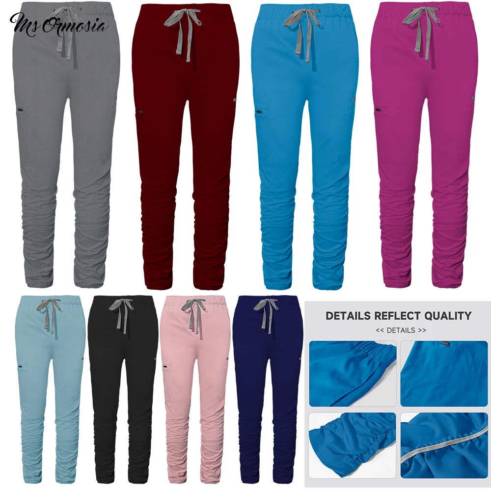 Lab Elastic Work Bottoms Scrub Pants Blue Pink Nurse Work Pants Nursing