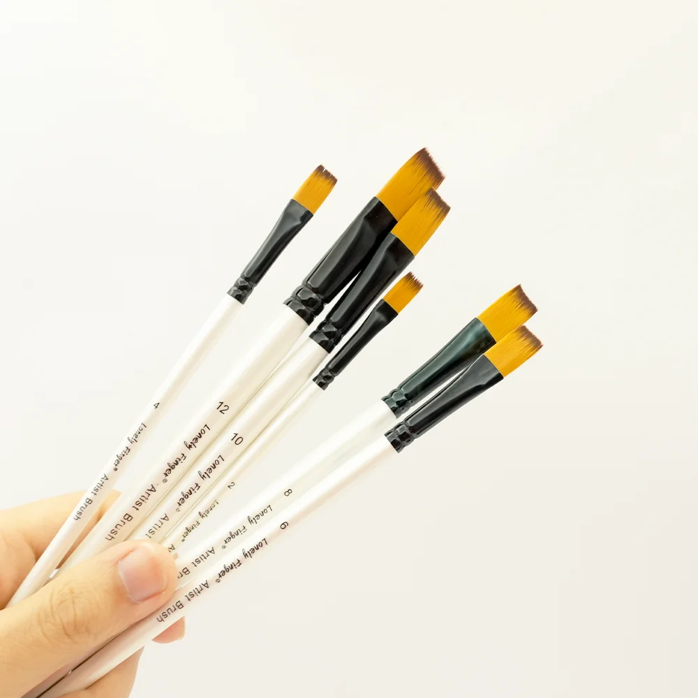 6PCS 플랫 페인트 브러쉬, 수채화 브러쉬 합성 나일론 공예 아티스트 브러쉬(성인 아티스트 오일 캔버스용)