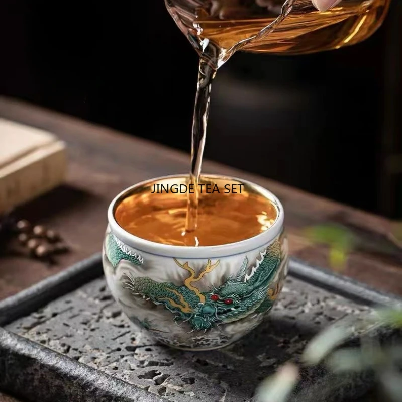 24k Green Dragon Tea Cup Chinese Dragon Gilt Tea Cup Creative Chinese Kung Fu Tea Set