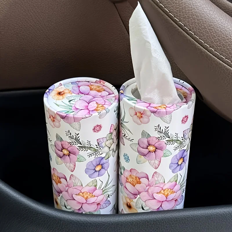 2 Rolls Flower Pattern Car Cylinder Tissue, Napkin Tissue Tube, Travel Tissue Tube Suitable for Car Cup Holders and Homes