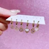 MIGGA 6pcs Mixed Pink Stone Outer Space Movie Hoop Earrings Set Gold Plated Cubic Zircon Women Jewelry 3