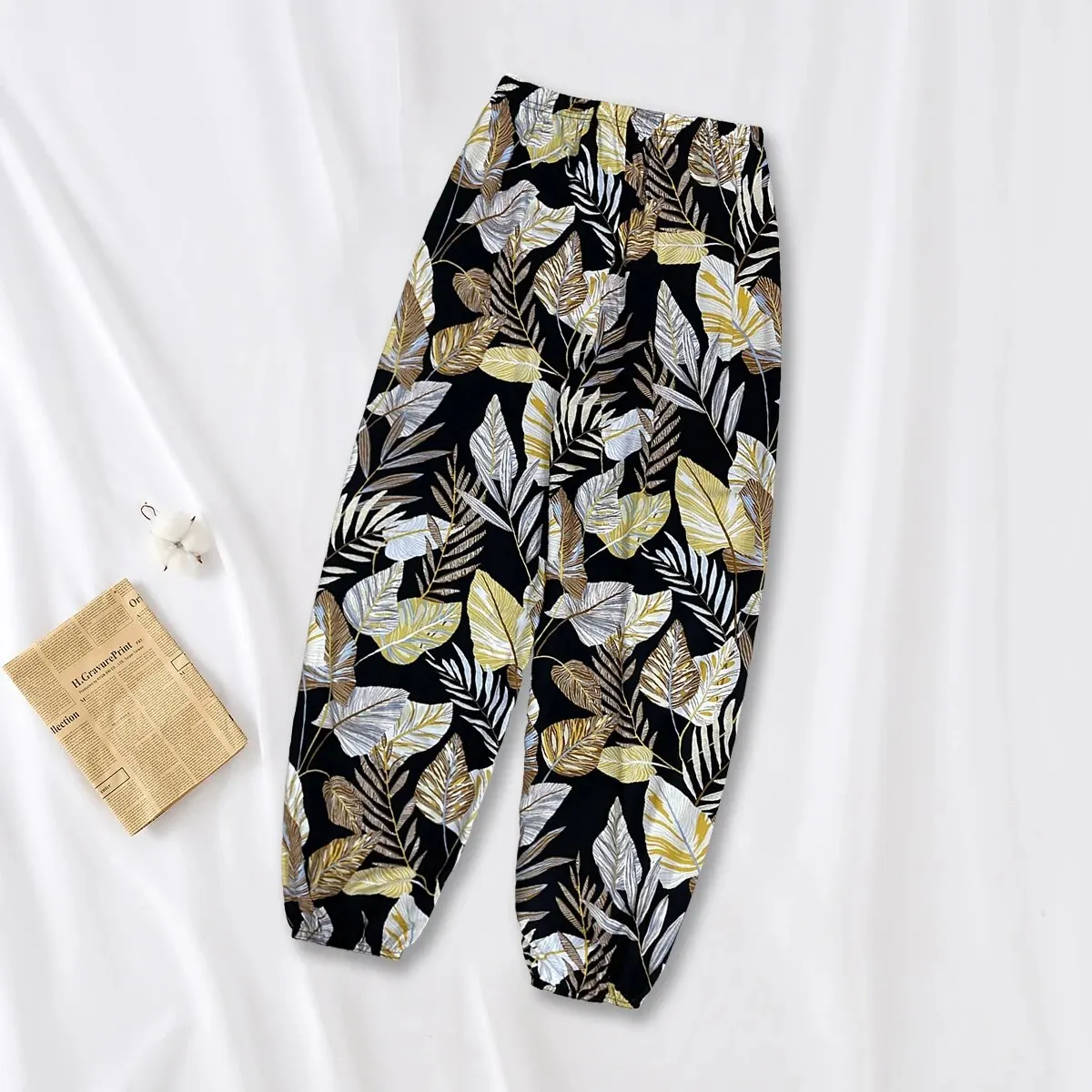 Women Casual Loose Cozy Pants Elastic Pants Feet Harem Pants Sweatpants Pants Summer Beach Pants Elastic Waistband