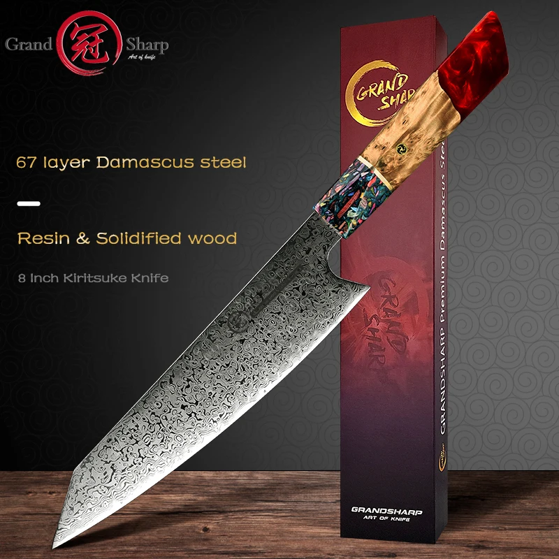 

8 Inch Kiritsuke Knife 67 Layers AUS10 Japanese Damascus Kitchen Knife Kitchen Meat Fish Sushi Sashimi Cooking Knives Grandsharp