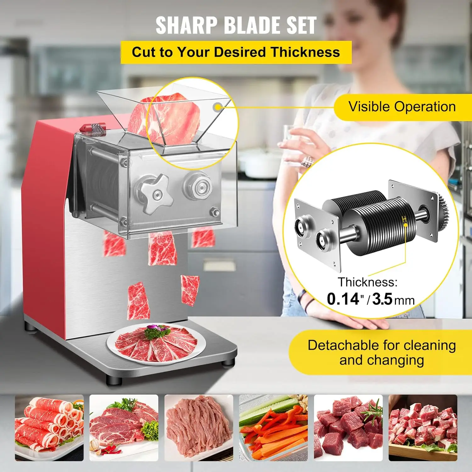 Vevor Electric Meat Slicer, 850W, 3.5Mm Blade, Stainless Steel, Cuts 551 Lbs/Hour, Ideal For Supermarkets And Kitchens, 4
