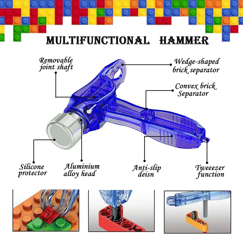 Kit Attrezzi 4 In 1 Per Blocchi Costruzione: Separatore Mattoncini, Pinze Con Protezione In Silicone E Martello, Compatibili Con Mattoncini Tecnici, Colore Variopinto Casuale - 5