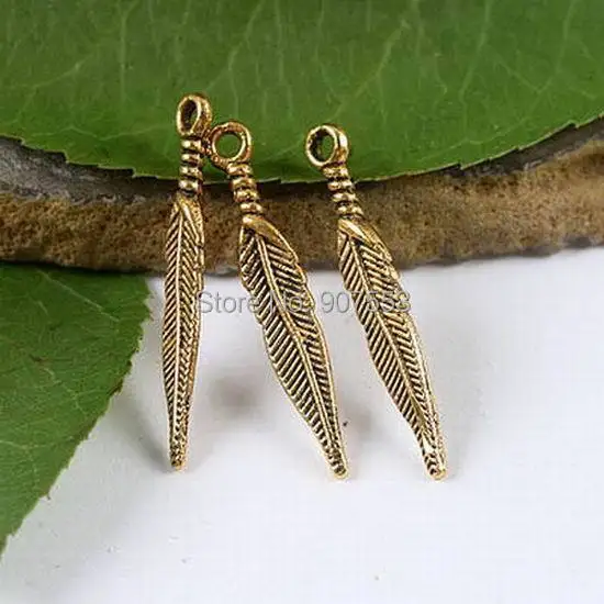 

40pcs 29*5mm Dark Gold Tone Feather Charms H1957 Charms for Jewelry Making