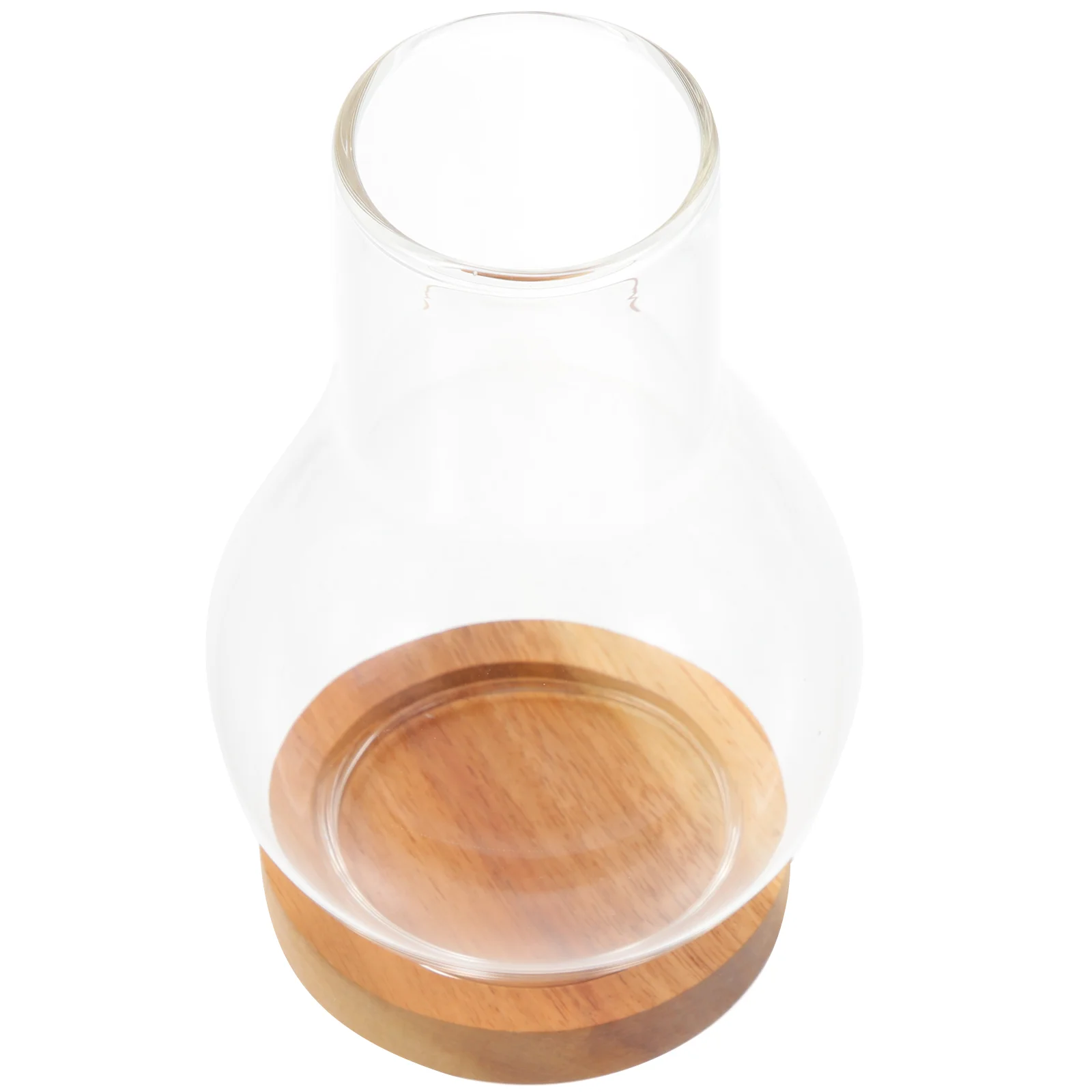 

Glass Candleholder Chimney Tube Shade Glass Desktop Shade with Wooden Base