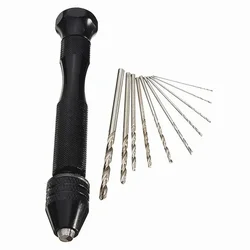 Compact Hand Twist Drill Set with 10 Precision Woodworking Bits (Black)