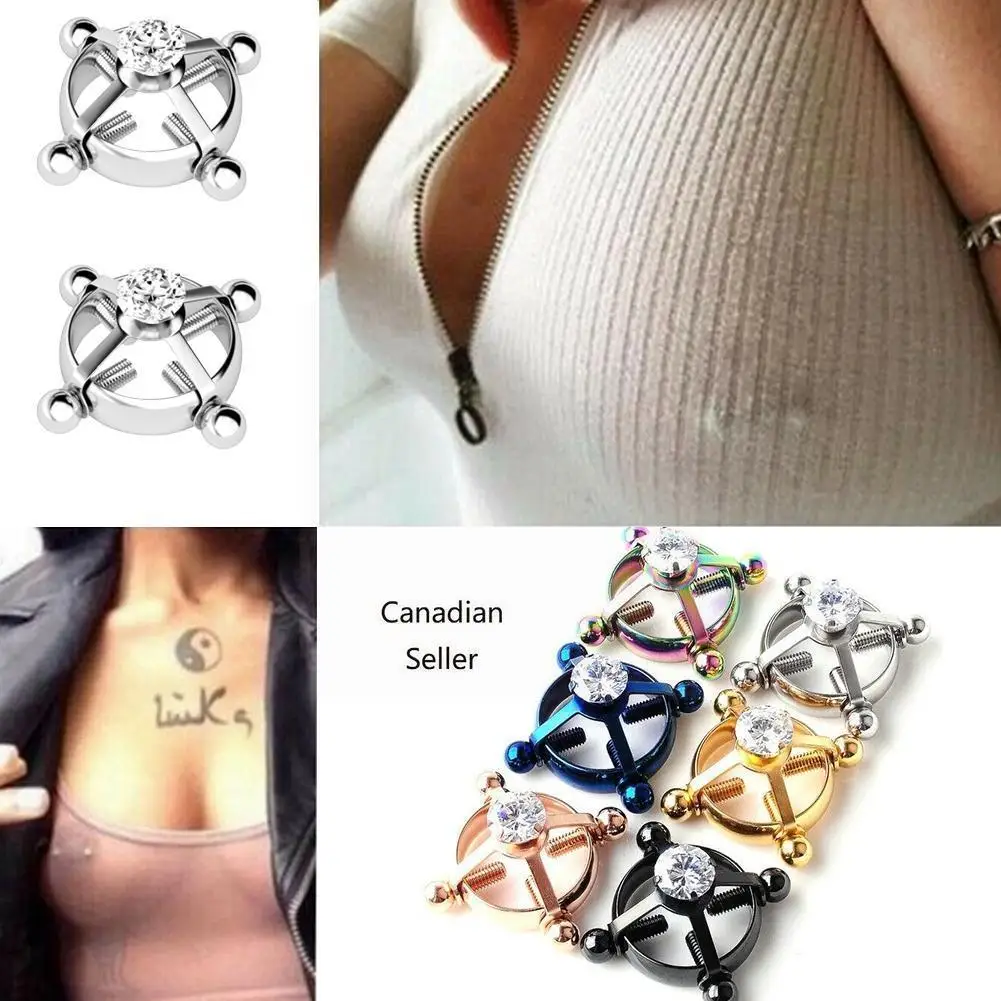 1pc Round Non Piercing Nipple Ring For Women Zircon Septum Fake Nipple