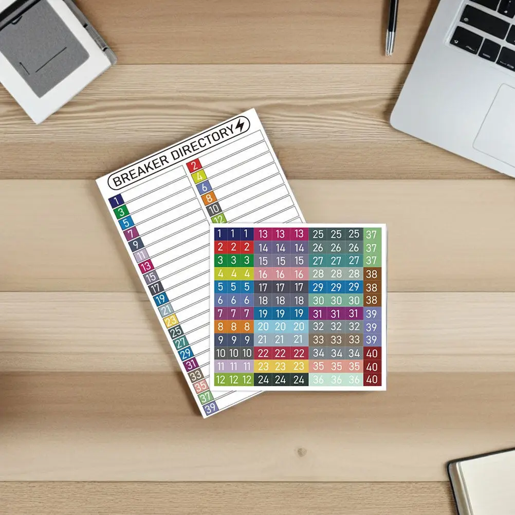 2세트 유성 마커 호환 PVC 전기함 라벨 번호가 매겨진 회로 식별 스티커 (차단기 패널, 수도용)