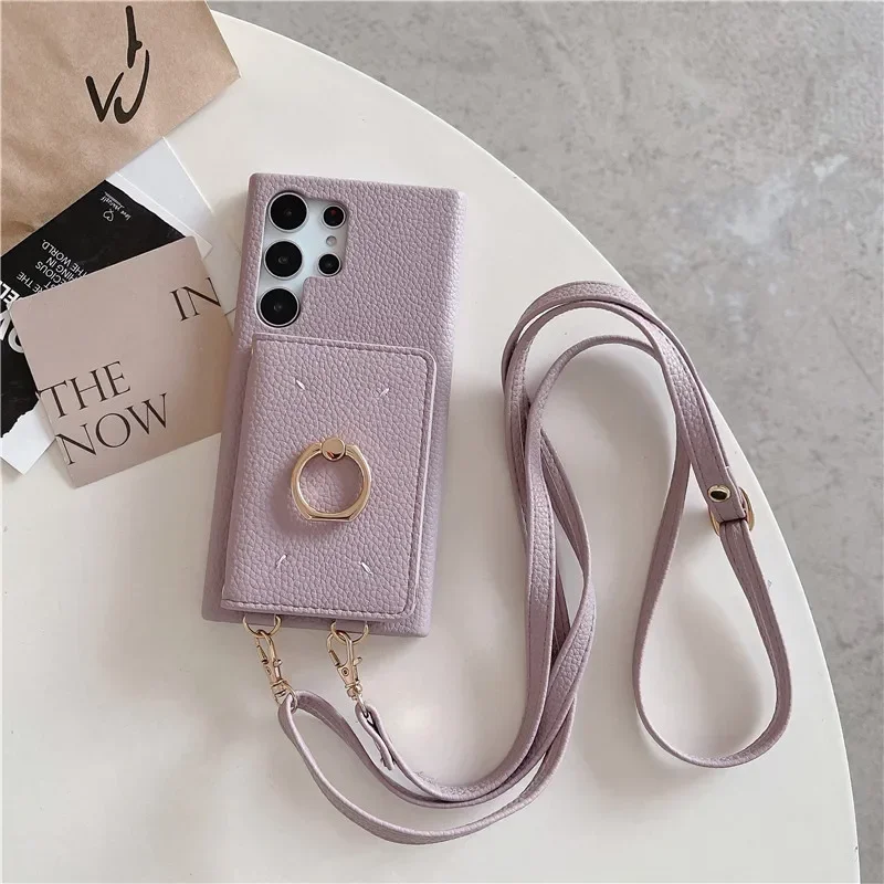 Crossbody مع حامل بطاقة حافظة هاتف جلدية لهاتف سامسونج جالاكسي S23 FE S24 Ultra S22 Plus A13 A22 A33 A14 A24 A34 A53 A54