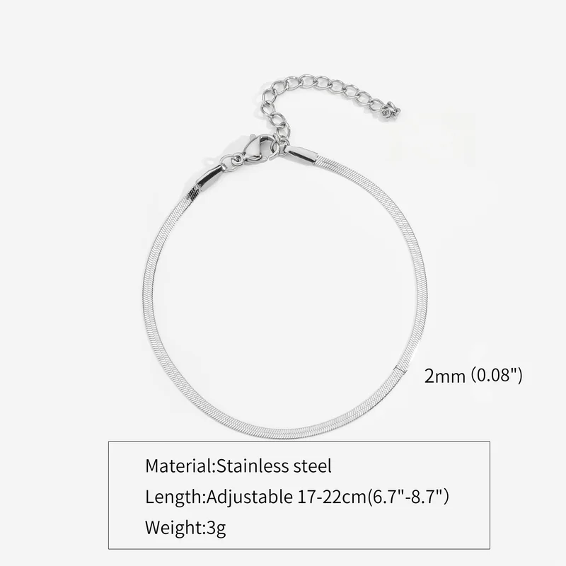3mm Silver Color Stainless Steel Flat Chain Bracelet
