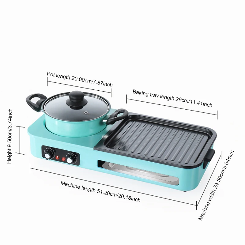 3 in 1 Korean Electric Dish Hot Pot Bbq Ramen Soup Hot Pot Grill Plate Instant Kitchen Fondue Non-Stick Electric Baking Pan EU 6