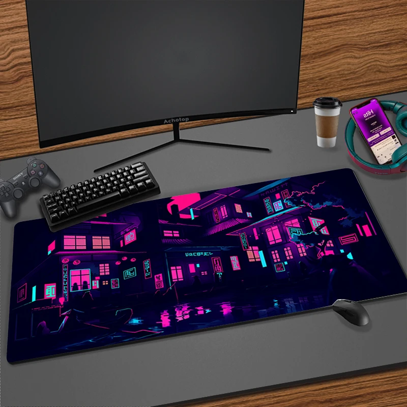 Japan Mouse Pad Neon Purple Deskmat Nativity Retrowave Gaming Laptop