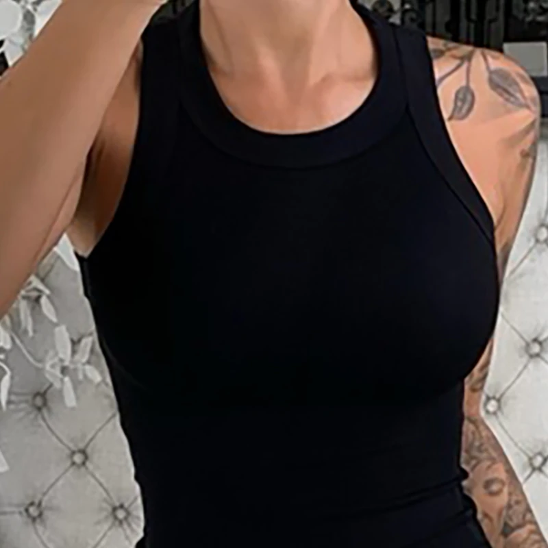 

Women Solid Tees Round Neck Ribbed Tank Top Camisole Women Summer Basic Elastic Tank Top O Neck Solid Tank Top