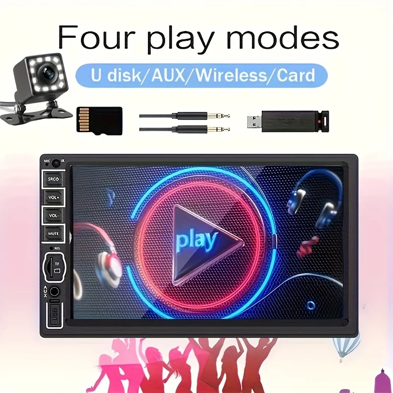 7인치 HD 카 스테레오 라디오 뉴스타일 2 딘 MP5 멀티미디어 플레이어 12LED 백업 카메라 지원 미러 링크, 배터리 없음