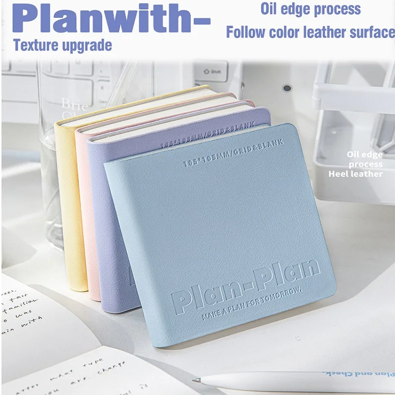 Planwith Texture Daily Notebook Undated, Square Softcover Compact Portable Notepad, Aesthetic Journal Travel Stamp Writing Note
