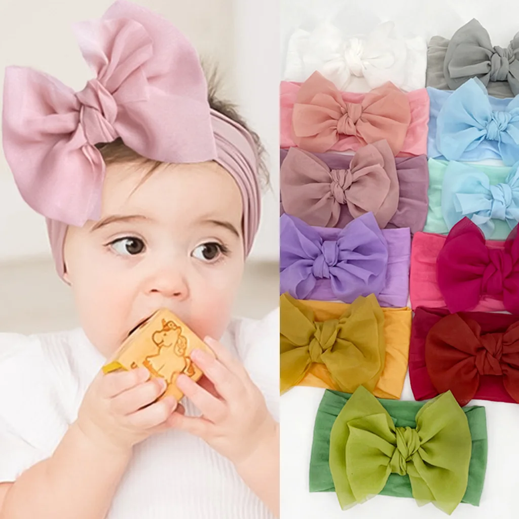 Baby Girl Accessories Newborn Nylon Hairband Baby Cute Bow Birthday Party Hairband Bow Headscarf baby girl double layer bowknot headband toddler soft nylon elastic turban kids gray headwear princess party hair bands for baby