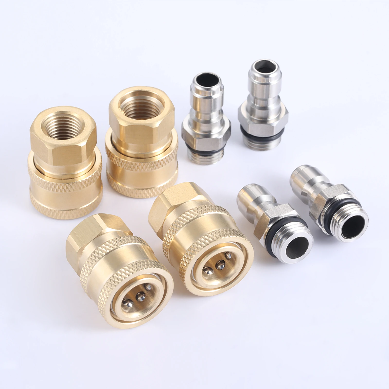 Pressure-Washer-Adapter-Brass-Steel-Coupler-1-4-Female-Quick-Connection-M14-1-5-Female-Thread.jpg Nyomásmosó Adapter Sárgaréz/Acélcsatlakozó 1/4 "Női Gyors Csatlakozás M14*1,5 Női Szál Csatlakozó Kerti Tömlő Autó Mosás - Image 3