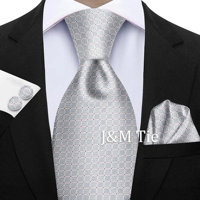 Elegante Krawatten für Männer, Geschenk, modisches Herren-Krawatten-Set, gestreift, gepunktet, Krawatte, Taschentuch, Manschettenknöpfe, 3-teilig, Business-Hochzeitsanzug-Accessoires – Detail 14