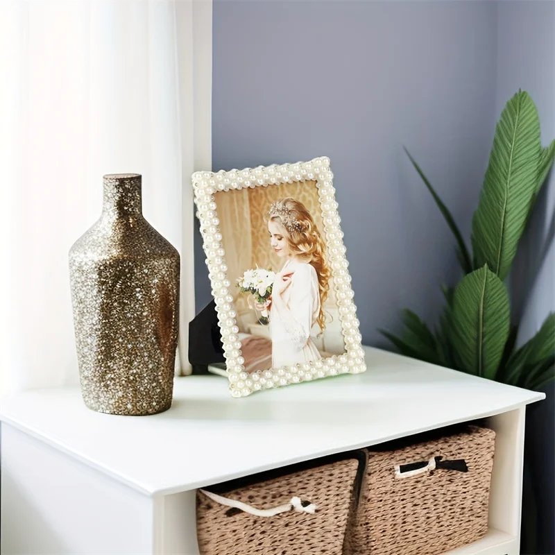 1 Stück gebrochener Fotorahmen aus Kunststoff mit Perlen und Strasssteinen, 1 zufälliges Bild, geeignet als Geschenk für Familie und Freunde – Detail 3