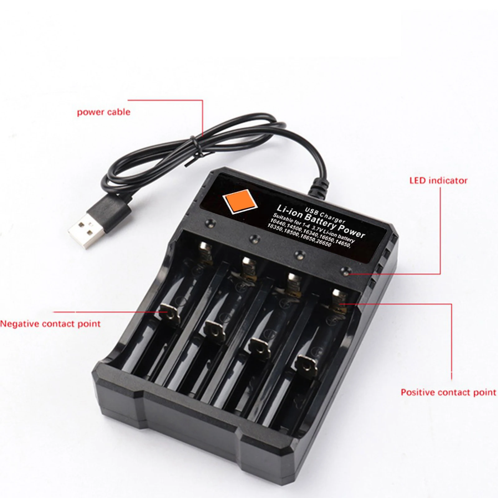 Battery Charger USB 4 Slots for 18650 3.7V Rechargeable Lithium Battery