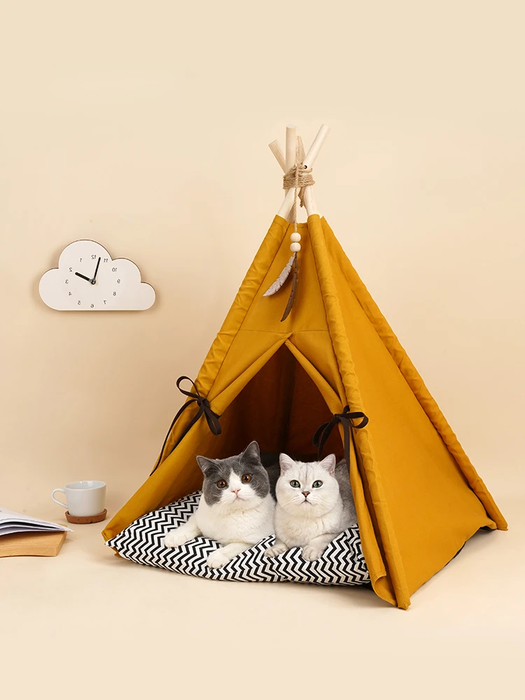 

Pet Tent Sunset Yellow Cat Nest Pet Room Semi-Enclosed Four Seasons Universal Removable and Washable Cat Supplies