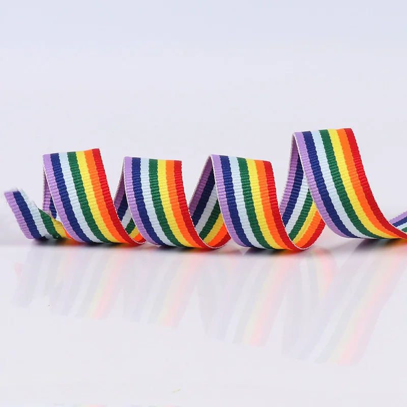 50 Yards Rainbow Colorful Webbing 10mm 15mm 20mm 25mm 30mm 40mm Polyester Ribbon For Garment Sewing Shoes Bag DIY Material