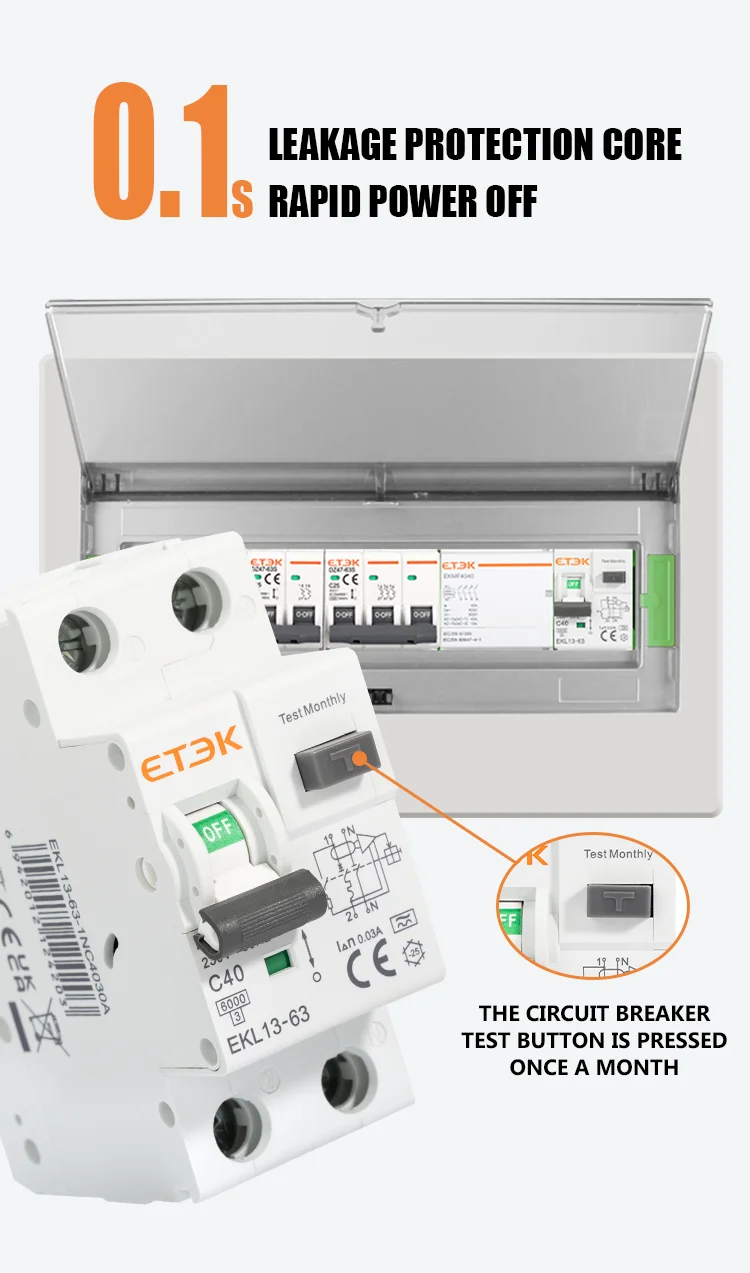 ETEC RCBO Type A 1P+N Residual Automatic Circuit Breaker With Over Current Leaka