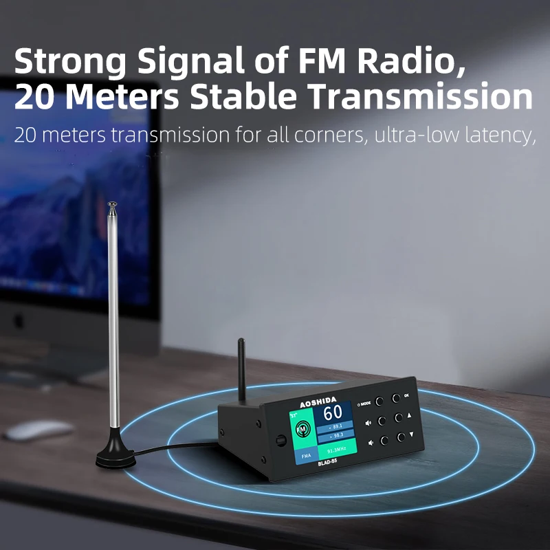 AOSHIDA BLAD-S5 Bluetooth FM Audio Reciver Bluetooth5.1 Converter 20 Meters Strong Signal RM Radio ES9038 Decoding USB DAC OPA16