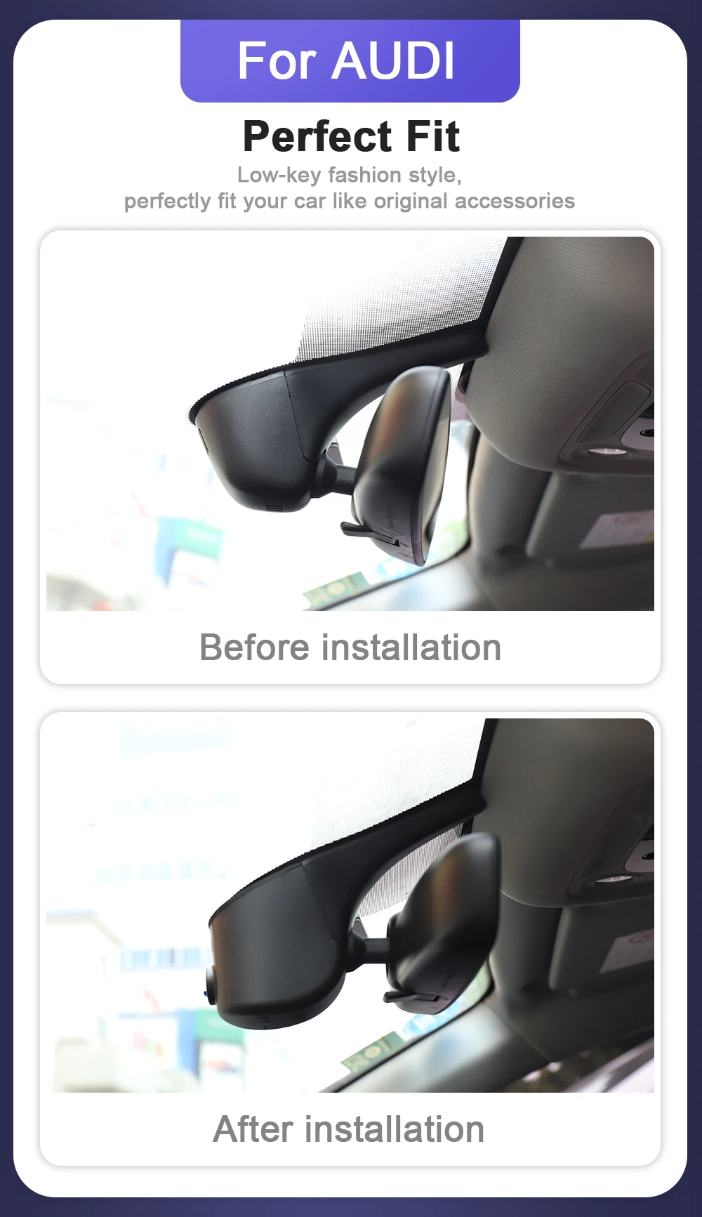 Dash Camera for 2019-2026 Audi A1 A3 A4 A5 A6 A7 A8 Q2 Q3 Q5 Q7 Q8 RS S S5 S8 SQ5 SQ8 TT, FITCAMX Car Camera 4K